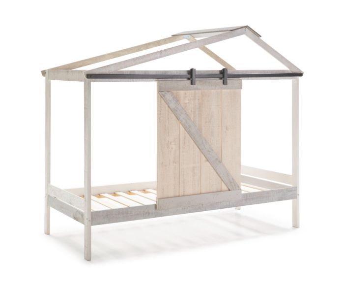 Cama Cabaña Rústica para Dormitorio Juvenil Madera Pino Gris/Blanco Rústico, 208'5 Cm