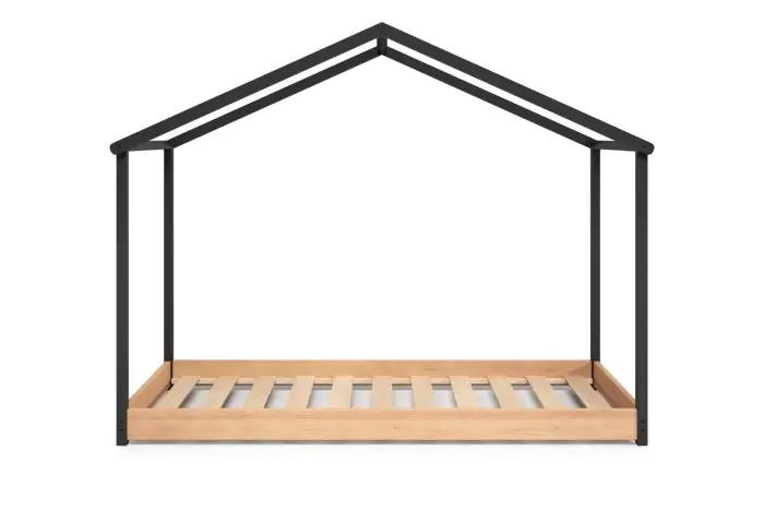Cama Casita Montessori Arthur para Dormitorio Juvenil Estilo Nórdico-Moderno Negro/Natural, 216'2 Cm