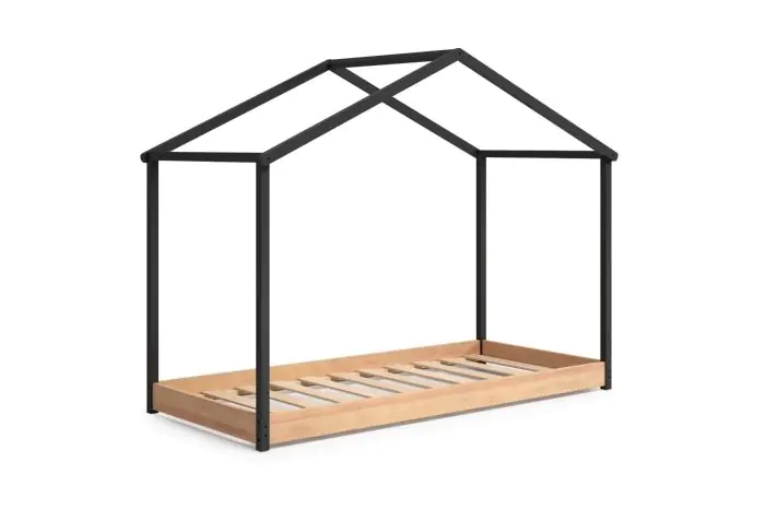 Cama Casita Montessori Arthur para Dormitorio Juvenil Madera Pino Negro/Natural, 216'2 Cm