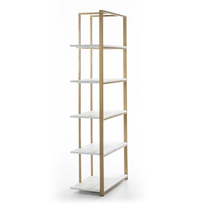 Estantería Madera Blanco/Metal Dorado,  80x38x200 Cm