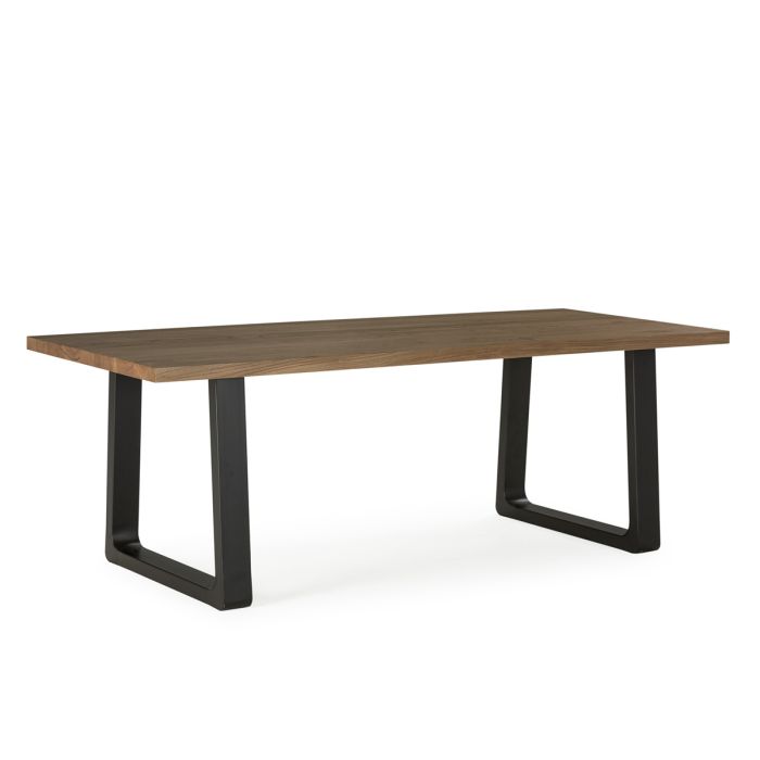 Mesa Comedor de Madera de Olmo/Metal en Nogal/Negro Mate, 220 Cm.