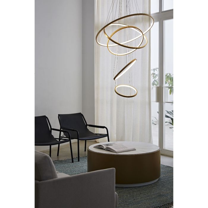 Mesa de Centro Redonda 100x100x41 Madera Blanco/Metal Dorado
