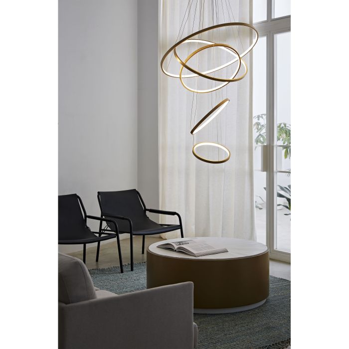 Mesa de Centro Redonda 100x100x41 Madera Blanco/Metal Dorado