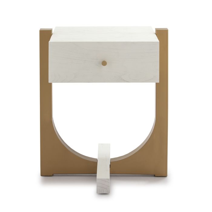 Mesita de Noche Madera Blanco/Metal Dorado, 51 Cm