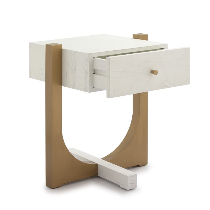 Mesita de Noche 51x45x61 Madera Blanco/Metal Dorado