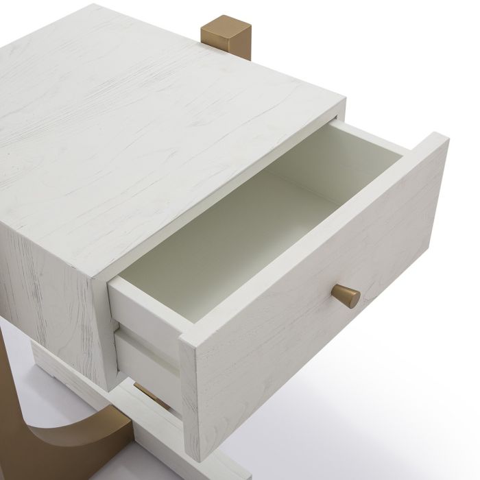 Mesita de Noche 51x45x61 Madera Blanco/Metal Dorado