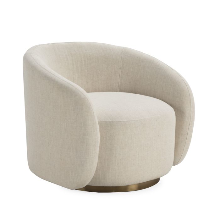 Sillón de Tela y Metal en Blanco roto y Dorado.