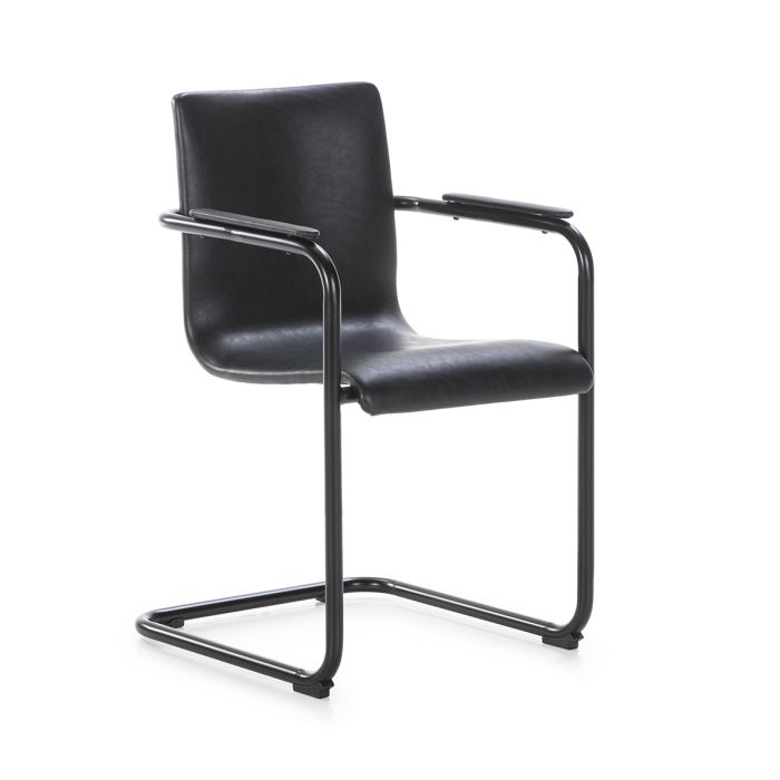 Silla moderna en metal y piel negro.