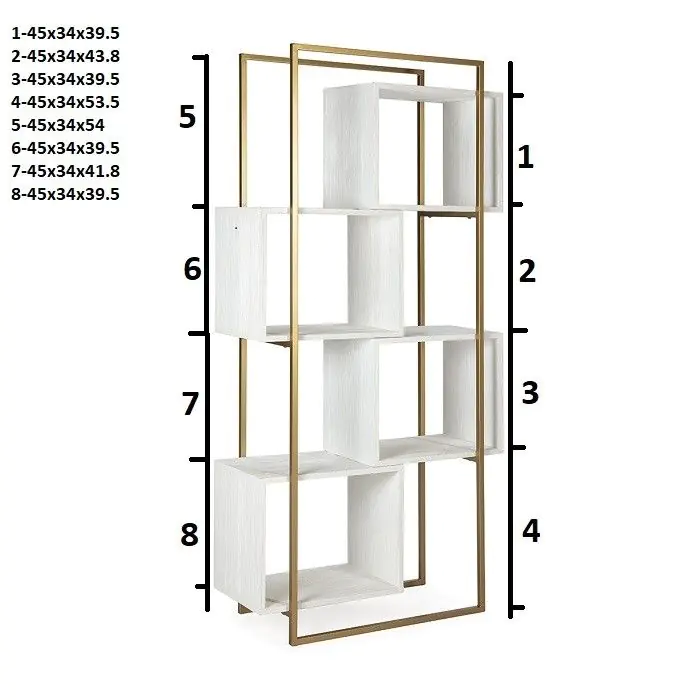Estantería Madera Blanco/Metal Dorado, 95x38x195 Cm