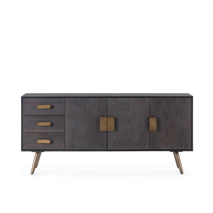 Aparador en madera de roble negro/marrón y metal dorado.