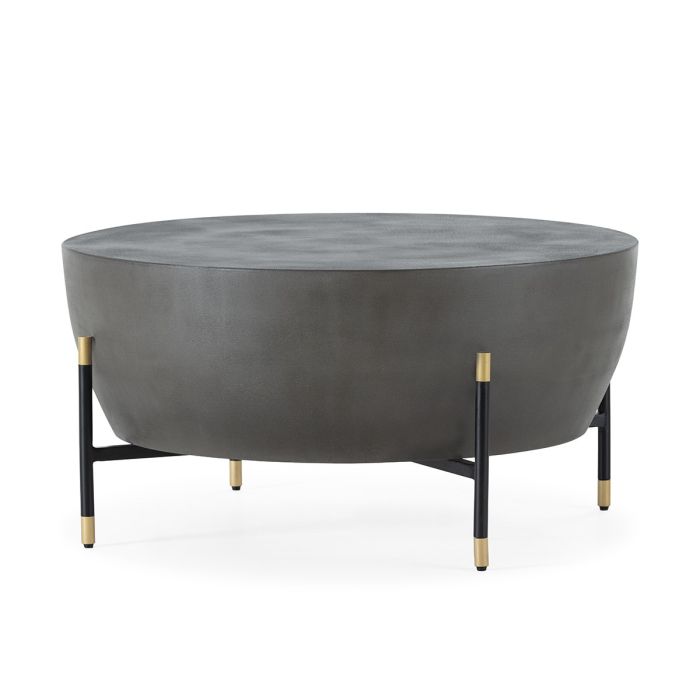 Mesa de Centro en Madera y Metal color Gris, Negro y Dorado.