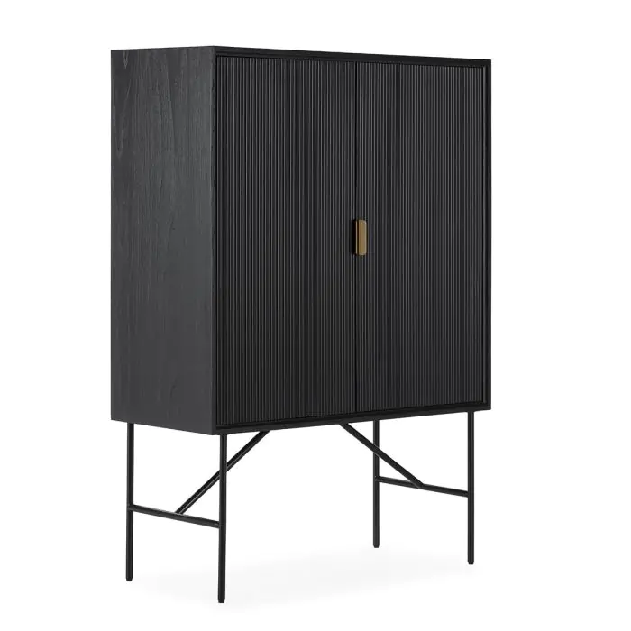 Armario 106x45x150 Madera de Olmo/Metal -- Negro/Dorado