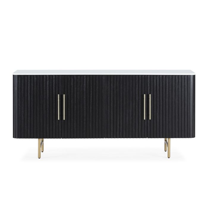 Aparador 180x45x84 Madera de Olmo/Mármol Artificial/Metal Negro/Blanco/Dorado