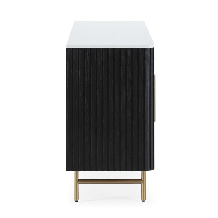 Aparador 180x45x84 Madera de Olmo/Mármol Artificial/Metal Negro/Blanco/Dorado