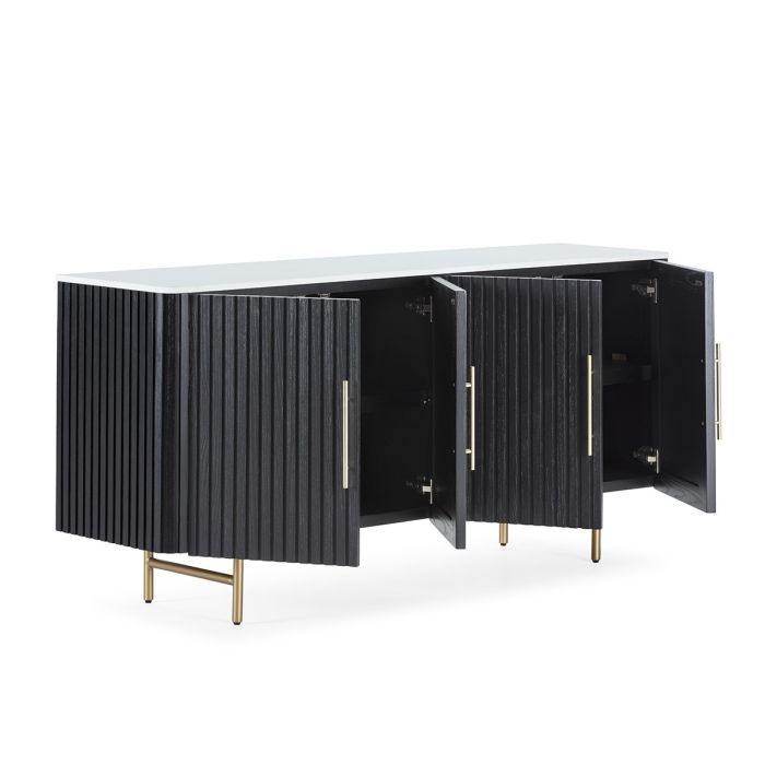 Aparador 180x45x84 Madera de Olmo/Mármol Artificial/Metal Negro/Blanco/Dorado