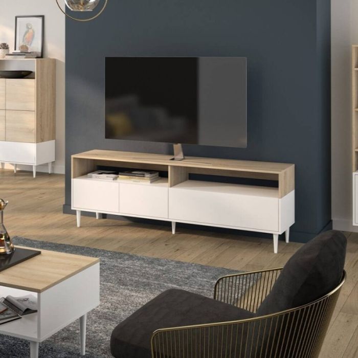 Mueble TV Madera Reciclada Blanco Natural, 180 Cm