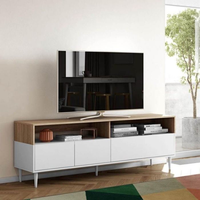 Mueble TV Madera Reciclada Blanco Natural, 180 Cm