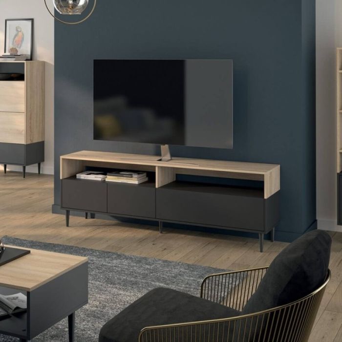Mueble TV Madera Reciclada Blanco Natural, 180 Cm