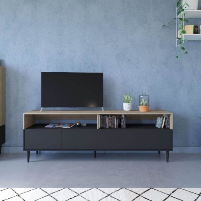 Mueble TV Madera Reciclada Blanco Natural, 180 Cm