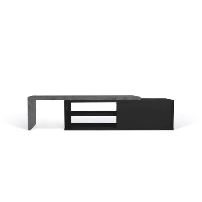 Mueble TV Madera Reciclada Color Negro Efecto Cemento, 110-203 Cm