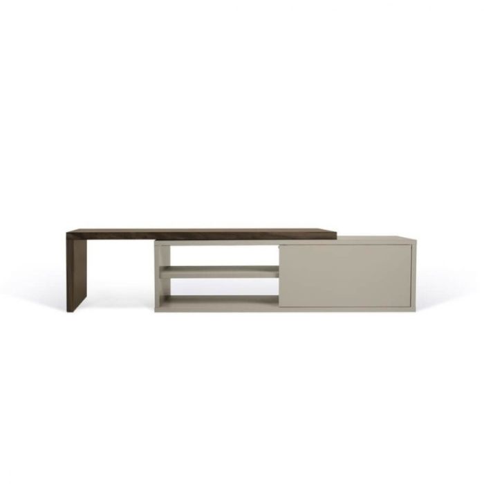 Mueble TV Madera Reciclada Blanco Nogal, 110-203 Cm