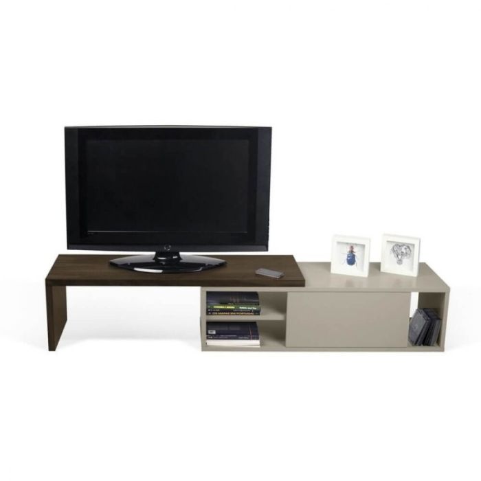 Mueble TV Madera Reciclada Blanco Nogal, 110-203 Cm