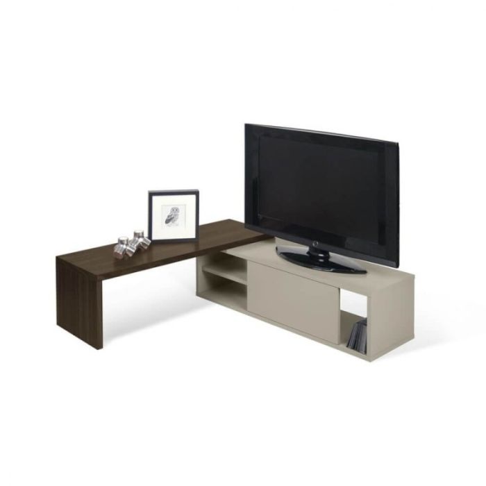 Mueble TV Madera Reciclada Blanco Nogal, 110-203 Cm
