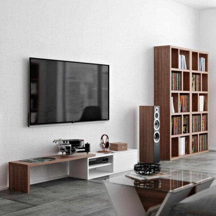 Mueble TV Madera Reciclada Blanco Nogal, 110-203 Cm