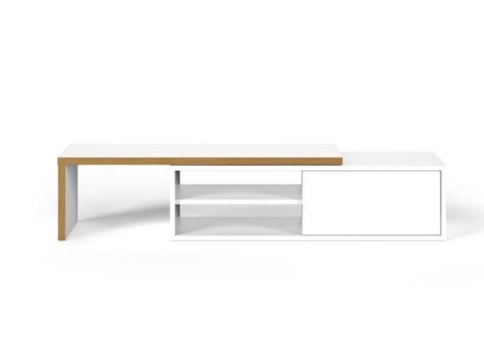 Mueble TV Madera Reciclada Blanco Nogal, 110-203 Cm