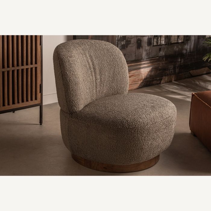 Sillón Tejido Bouclé Gris Madera Pino, 84 Cm