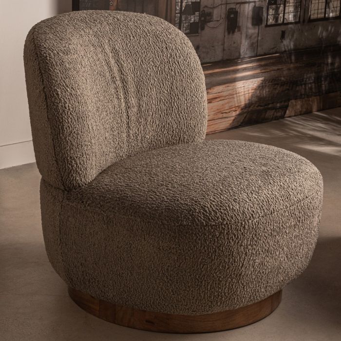 Sillón Tejido Bouclé Gris Madera Pino, 84 Cm