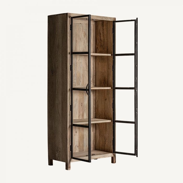Vitrina Madera Mango Natural Vidrio Hierro, 211 Cm