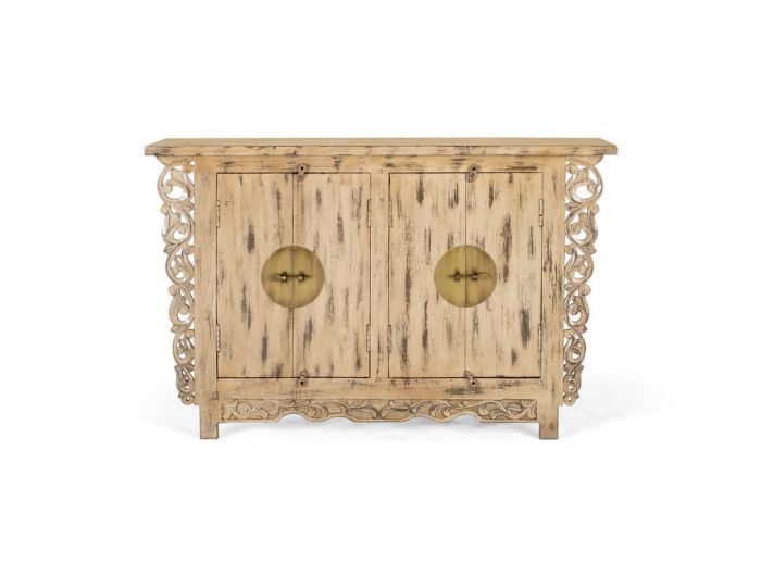 Aparador Oriental Madera Beige 4 Puertas, 132 Cm
