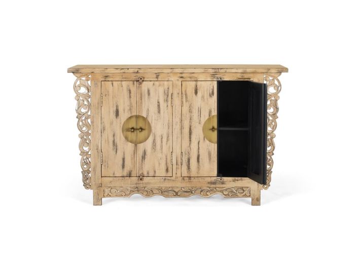 Aparador Oriental Madera Beige 4 Puertas, 132 Cm