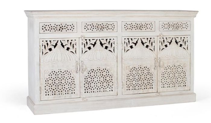 Aparador Tallado Arabesco Blanco Madera Mango, 180 Cm