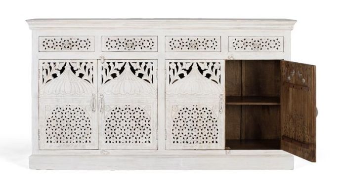 Aparador Tallado Arabesco Blanco Madera Mango, 180 Cm