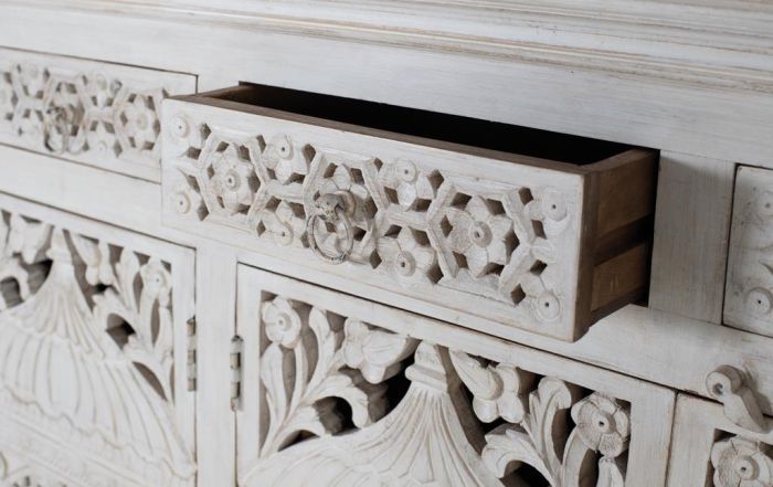 Aparador Tallado Arabesco Blanco Madera Mango, 180 Cm