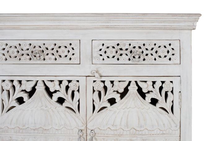 Aparador Tallado Arabesco Blanco Madera Mango, 180 Cm