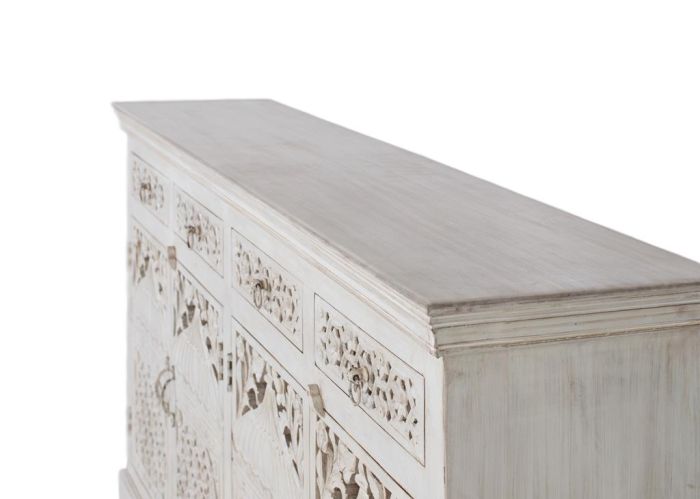 Aparador Tallado Arabesco Blanco Madera Mango, 180 Cm