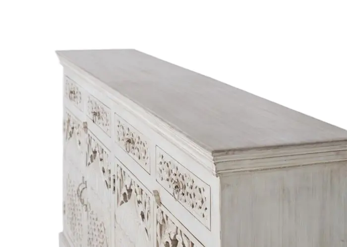Aparador Tallado Arabesco Blanco Madera Mango, 180 Cm