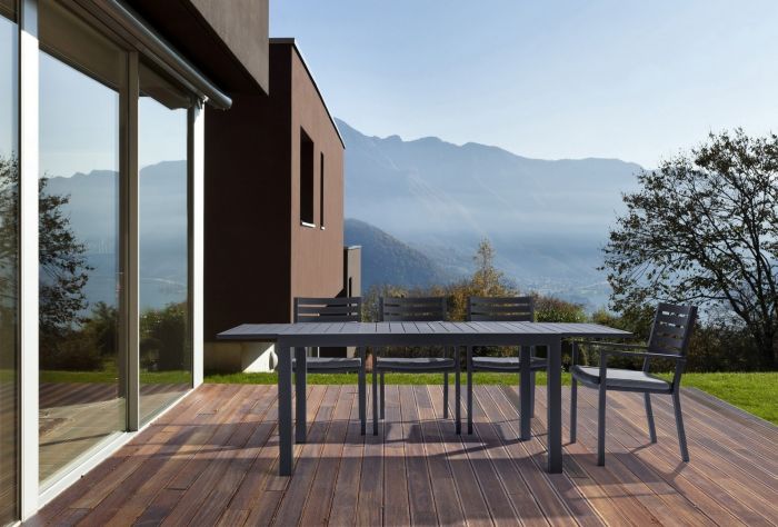 Mesa Rectangular Extensible Aluminio Gris Antracita, 160/240 Cm