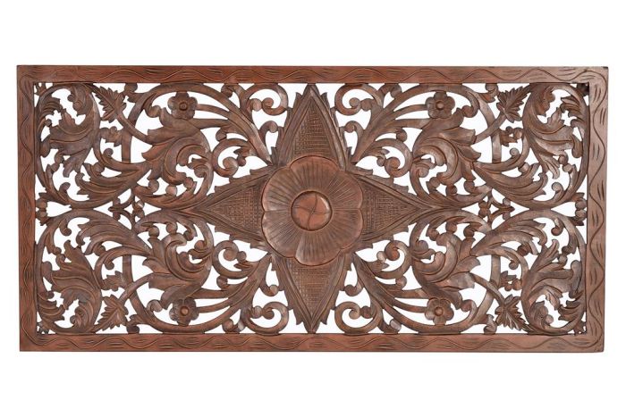 Cabezal Panel Mural Madera Nogal Tallado, 166 Cm