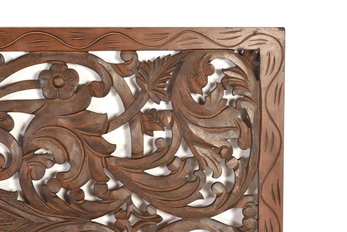 Cabezal Panel Mural Madera Nogal Tallado, 166 Cm