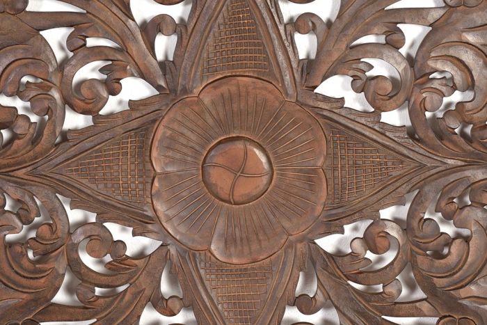 Cabezal Panel Mural Madera Nogal Tallado, 166 Cm