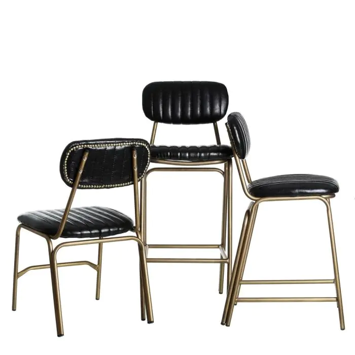 Silla Vintage Polipiel Negro Metal Dorado