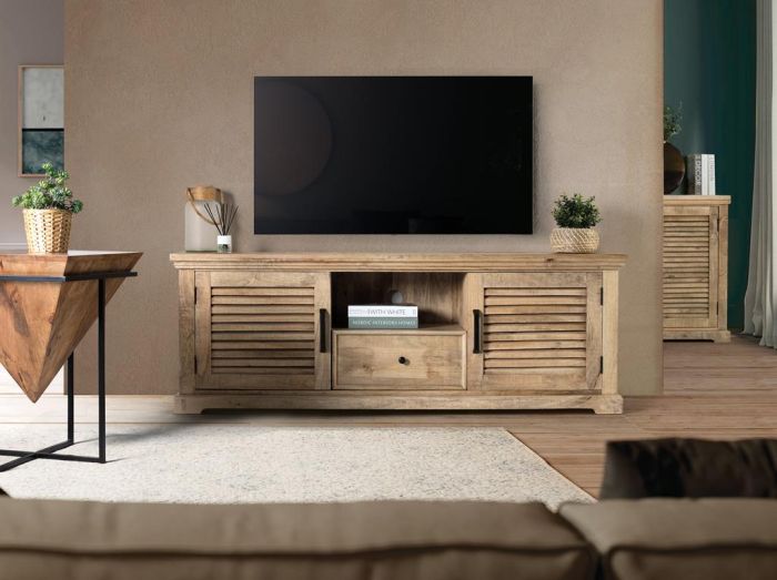 Mueble TV Puertas Persiana Madera Maciza Mango, 170 Cm