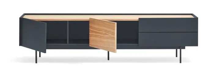 Mueble TV 2 Puertas 2 Cajones Gris Antracita/Roble, 180 Cm