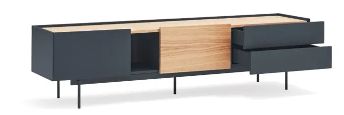 Mueble TV 2 Puertas 2 Cajones Gris Antracita/Roble, 180 Cm