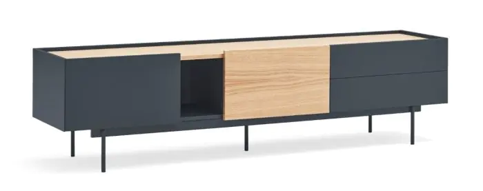 Mueble TV 2 Puertas 2 Cajones Gris Antracita/Roble, 180 Cm