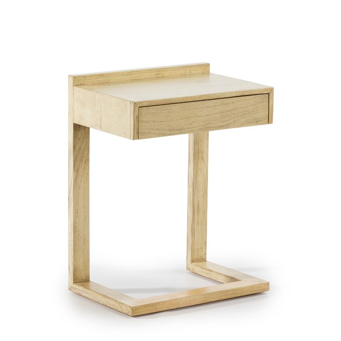 Mesita de noche nórdica con 1 cajón en madera blanco velado.